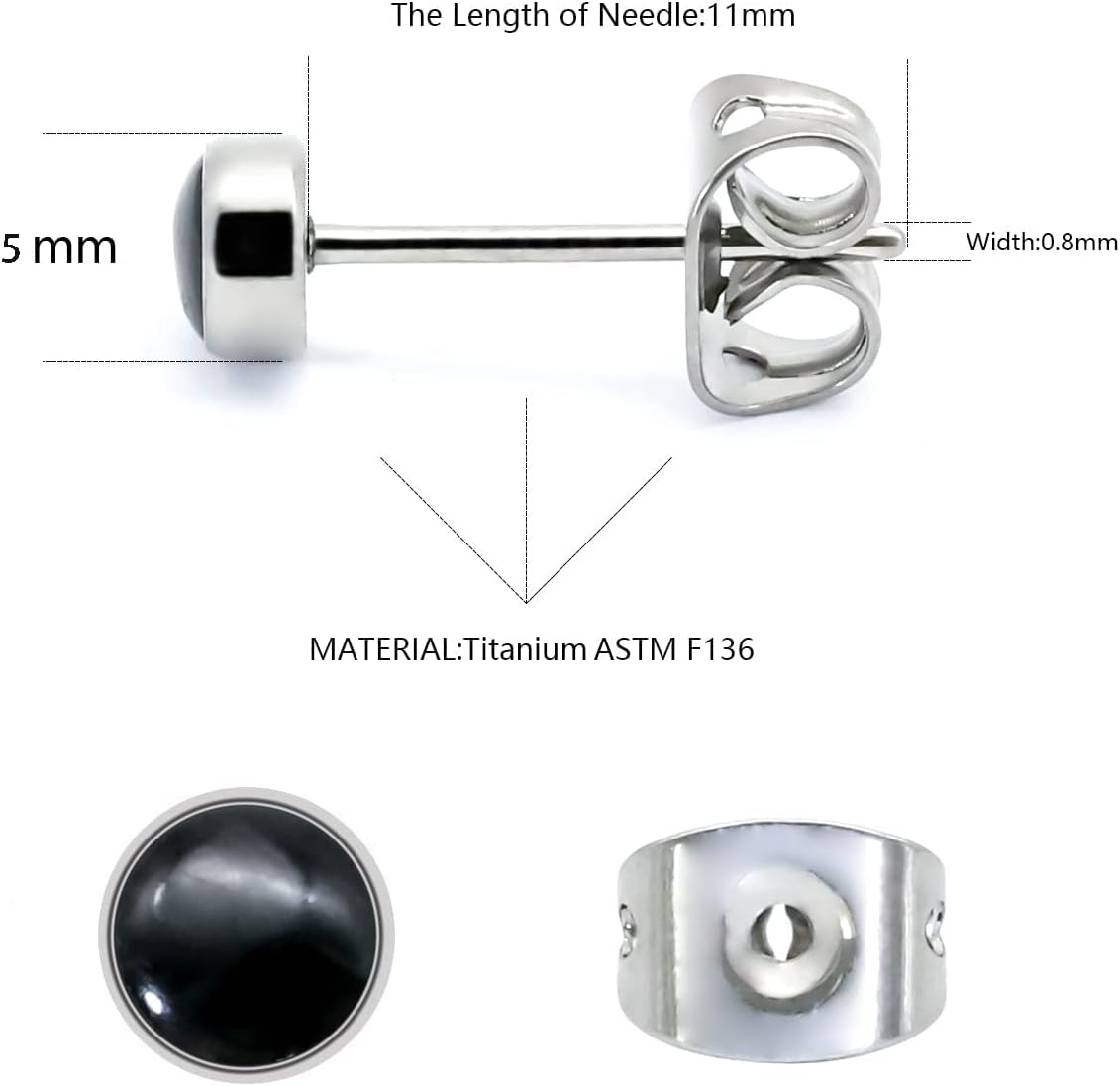 Titanium Stud Earrings for Women Earrings 4mm Natural Stone Gemstones Hypoallergenic Earrings Nickel Free Black Onyx 5mm Earrings for Women Sensitive Ears Turquoise - Image 2