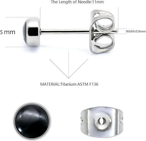 Miniatura 2 de Titanium Stud Earrings for Women Girls Earrings 4mm Natural Stone Gemstones Hypoallergenic Earrings Nickel Free Black Onyx 5mm Earrings for Women