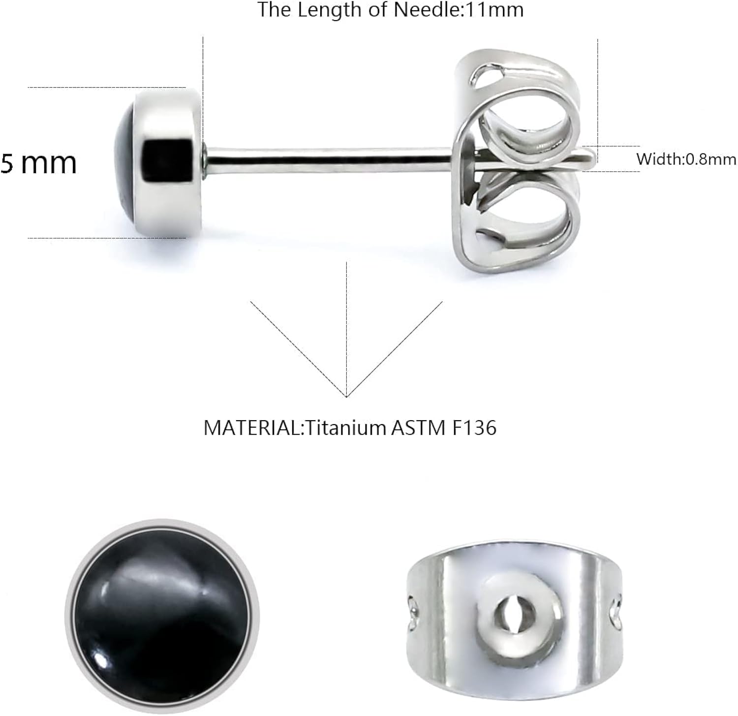 Miniatura 2 de Titanium Stud Earrings for Women Girls Earrings 4mm Natural Stone Gemstones Hypoallergenic Earrings Nickel Free Black Onyx 5mm Earrings for Women
