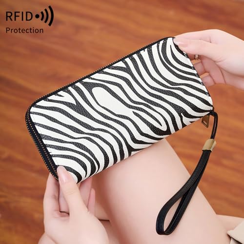 Image of Women Leather Wallet Crossbody Shoulder Bag with Double Zipper and Mobile Phone Purse with Shoulder Strap