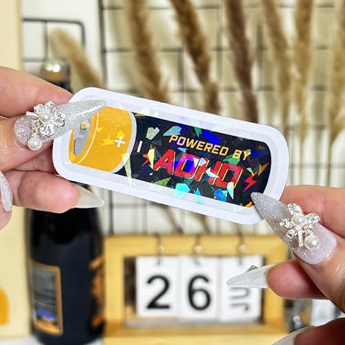 Image of 3 Pcs ADHD Battery Sticker, ADHD Stickers Funny, Stickers for Adults Dark Humor, ADHD Awareness Sticker- Vinyl Stickers for Water Bottles Laptop Car Hart Hat Helmet 3 Inches (Hologram, 3 inch)