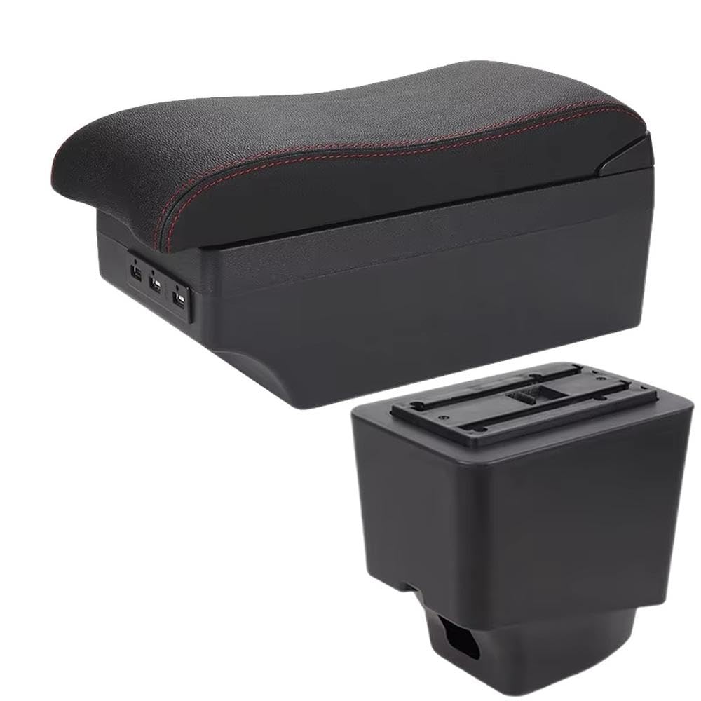 FSOZDBBPL For Renault Captur 2017-2022 Car Armrest Box Storage Box Curved Surface Leather Interior Parts(A1 Black red 7USB)