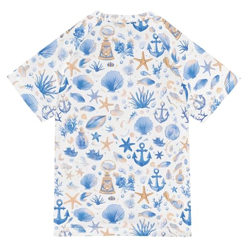 Blue Seastars Anchors Girl Bathing Suit Short Sleeves Sports Clothes Swimwear Beach Tops 3T2