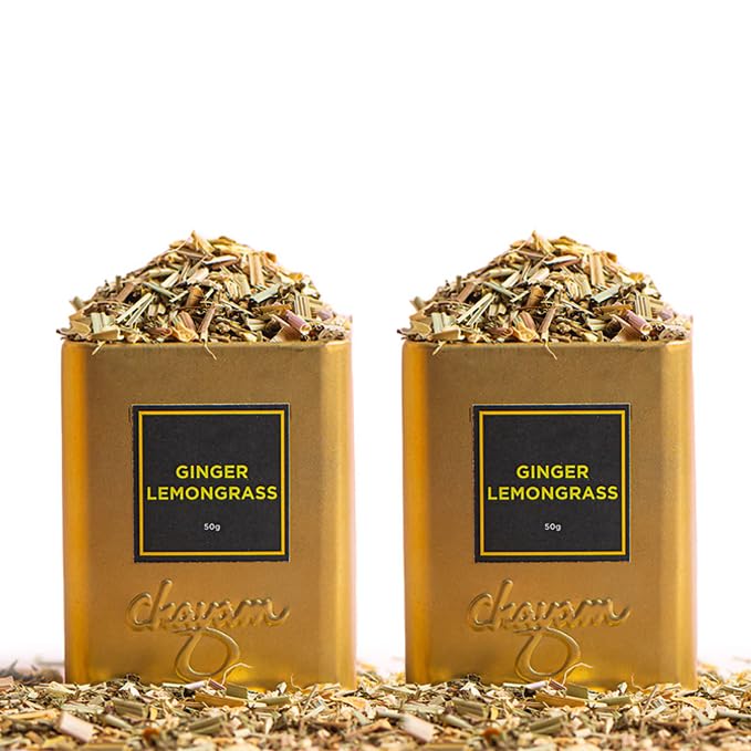 Image of CHAYAM Ginger Lemongrass Infusion - 50g /1.77oz Each | Premium Tin Pack | Refreshing Blend with Lemon Peel, Licorice & Spearmint | Herbal Tisane | Caffeine-Free | 100% Natural Ingredient - Pack of 2