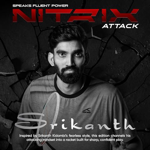 Image of Hundred Nitrix Attack | Ultra-Light Carbon Fibre Badminton Racket | Head-Heavy Power | Max Tension 32lbs | Flexible Shaft for Fast Swings | Intermediate /Advanced Level | Includes Full Cover