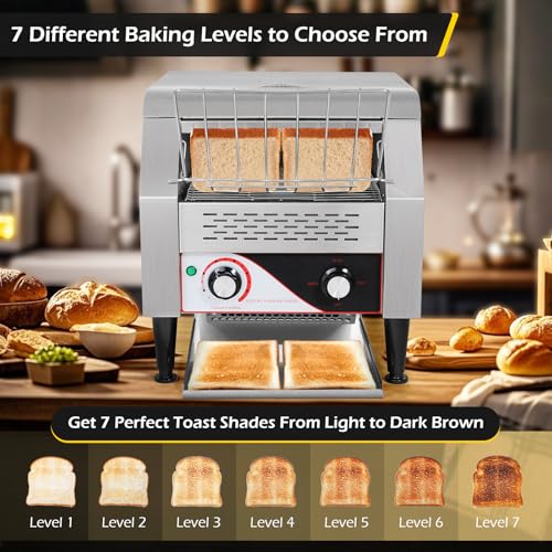 Image of Dyna-Living Commercial Toaster 300 Slices /Hour Conveyor Toaster Commercial 1900W Heavy-duty Stainless Steel Rotating Toasters Oven for Restaurant, Conveyor Belt Toasters for Bun, Bagel, Bread