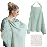 VEGCOO Couverture Allaitement Bébé, Couvertures d'allaitement, Tablier Allaitement Bebe et Serviette de Salive, Cache Allaitement Écharpe pour Mamans, Coton Douce Respirante Ajustable (vert clair)
