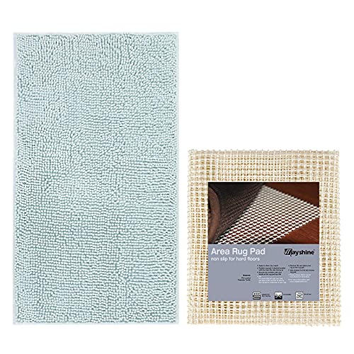 Mayshine Chenille 24X39 Inches Non-Slip Bathroom Rug Shag Shower Mat Machine-Washable Bath Mats Spa Blue And Area Rug Gripper Pad (24X36 Inches), 2 Item Bundle #TOP12