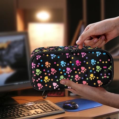 Image of Colorful Dog Paw Prints Pencil Case for Kids Large Penci Pouch,Wave Point Pencil Box for Boys Girls Daily Pencil Bag for Preschool Children Pencil Container for Students Teenagers