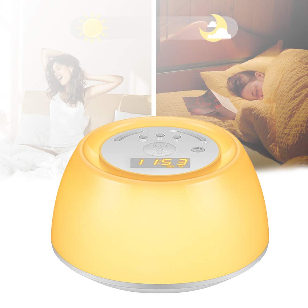 RéVeil Lampe RéVeillez-Vous La LumièRe, Lever du Soleil/Le Coucher du Soleil Simulation Ajustable 7 Couleurs LumièRes de La Nuit,Chargement USB pour Le Salon Et La Chambre