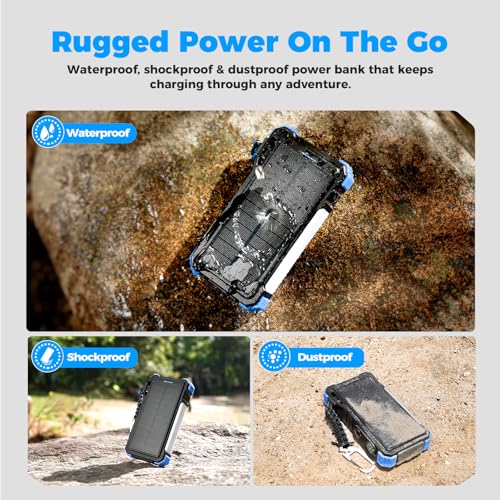 Image of BLAVOR Solar Power Bank 20000mAh Built-in Cables, Wireless Charger for Phones & Apple Watch, 20W Fast Charging Battery Pack with USB C, Flashlight, Solar Charger for iPhone, iPad, iWatch, Samsung