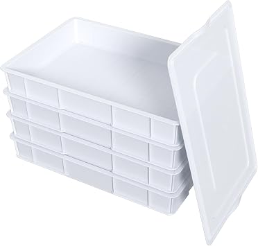 Commercial Stackable Proofing Dough Box with Lid, 4 Pack Plastic Pizza Dough Box, White