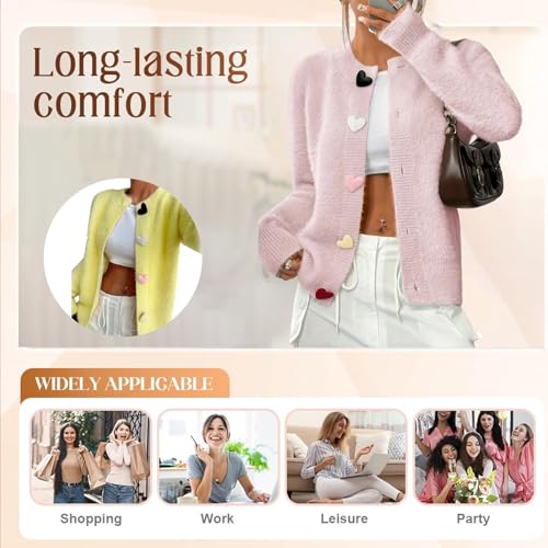 Women Heart Fuzzy Knit Cardigan Sweater, Cozy Solid Cute Rainbow Heart Button Down Cardigan Sweaters Cropped2