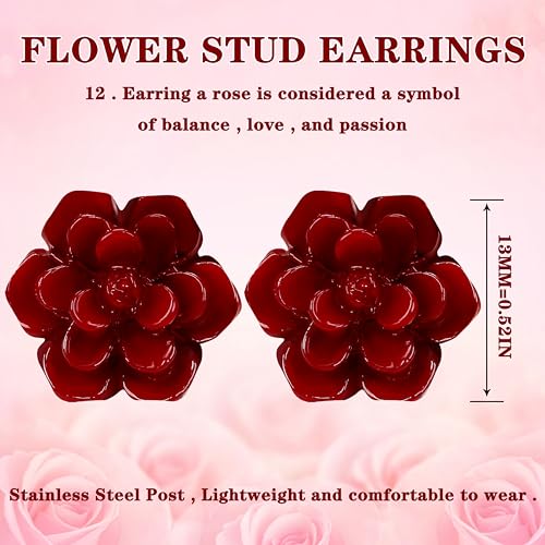 LOYALLOOK 12Pairs Chic Cute Boho Assorted Colors Resin Succulent Flower Earring Studs Set for Women Floral Blooming 3D Carved Succulent Flower Stud Earrings with Stainless Steel Post3