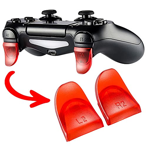 eXtremeRate Clear Red 2 Pairs L2 R2 Buttons Extention Trigger for Playstation 4 Controller, Game Improvement Adjusters Extenders for PS4 Controller JDM-030