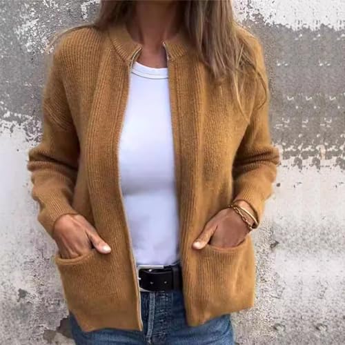 Knitted Coat,Women Knitted Crop Cardigan, Women's 2024 Fall Long Sleeve Crewneck Cropped Cardigan Sweaters2