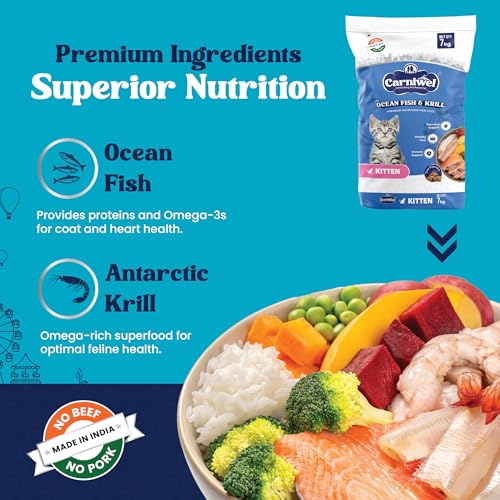 Image of Carniwel Ocean Fish & Antarctic Krill Kitten Dry Cat Food 7 kg | Fresh & Natural Ingredients | Highly Palatable | Supports Healthy Skin & Glossy Coat | Premium Nutrition for Cats