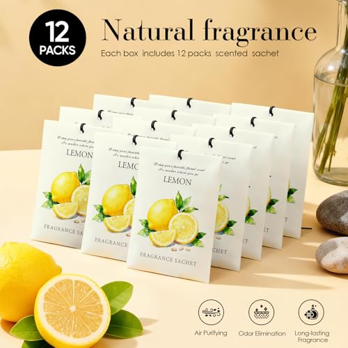 Image of Lemon Scented Sachet Bags - 12 Pack Drawer & Closet Freshener, Long Lasting Odor Eliminator for Wardrobes, Cars & Storage, Home Fragrance Air Freshener Sachets
