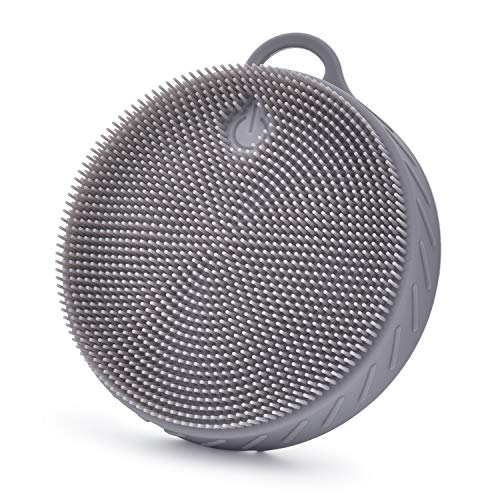 Soft Silicone Shower Brush Body Wash Bath Exfoliating Skin Massage Scrubber, Dry Skin Brushing Palm-sized Loofah, Fit for Sensitive and All Kinds of Skin (Gray)