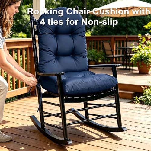 Image of QILLOWAY Outdoor High Back Chair Cushion for Adirondack, All Weather Rocking Chair Cushions Thick Padded Replacement for Patio Furniture Set of 2,Royal Blue