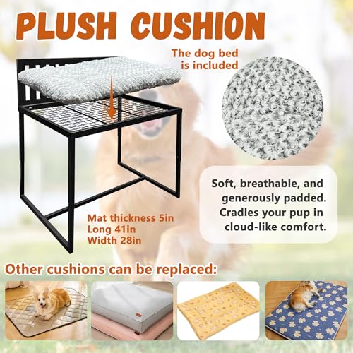 Beside Dog Bunk Beds for Large Dogs,Metal Dogs Bed Frame with Removable Cushion - Large - Image 6