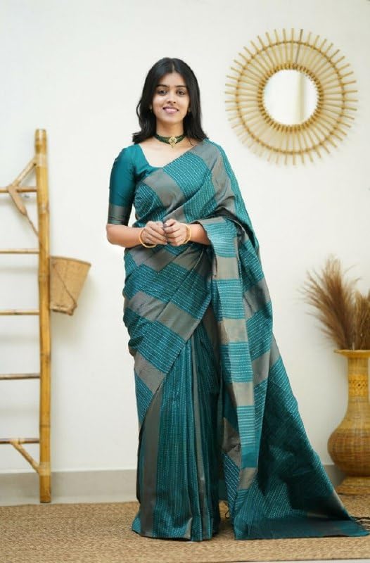Image of Flosive Women's Kanjivaram Pure Zari Woven Soft Silk Saree With Blouse Piece (Mix Color)