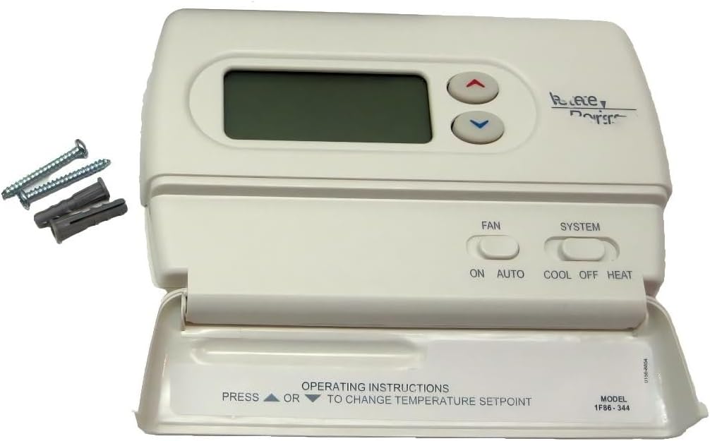 1F86-344 for White Rodgers Single Stage Non Programmable Wall Thermostat, 2" Square Blue Display, Dimensions 6.1" W x 3.8" H x 1.1" D, Wall Thermostat Heat Cool, for 2 "AA Alkaline Batteries