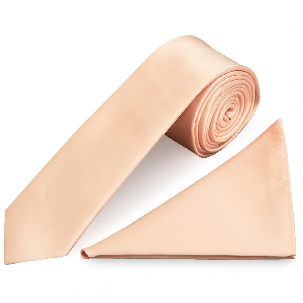 TIES R US Plain Light Peach Satin Boys Tie and Handkerchief Set