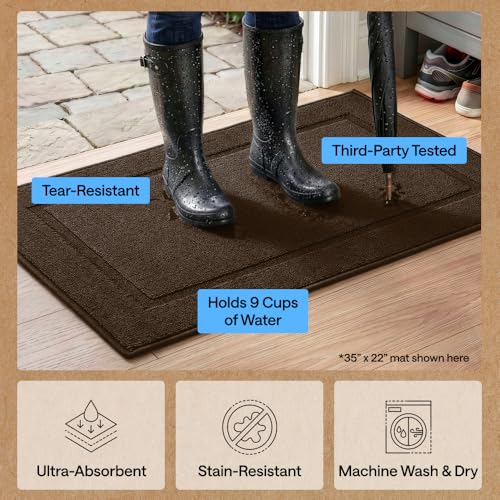 Image of GORILLA GRIP Indoor Door Mat, Rubber Backing Entry Rug 35x22, Brown