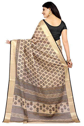 Image of RANI SAAHIBA Women's Poly Cotton Printed Saree With Blouse Piece (SKR6952 Beige-Black)