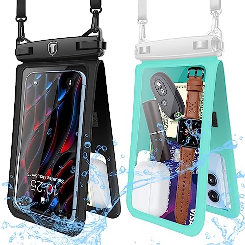 [2-Pack] Tekcoo Double Space Detachable Waterproof Phone Case IPX8 Pouch Lanyard Dry Bag for iPhone 17/16/15/14/13/12/Pro Max/Air/Pro/Xr/8/SE, Galaxy S25/S24/S23/S22/S21/FE/A17/A16/A15 up to 7'