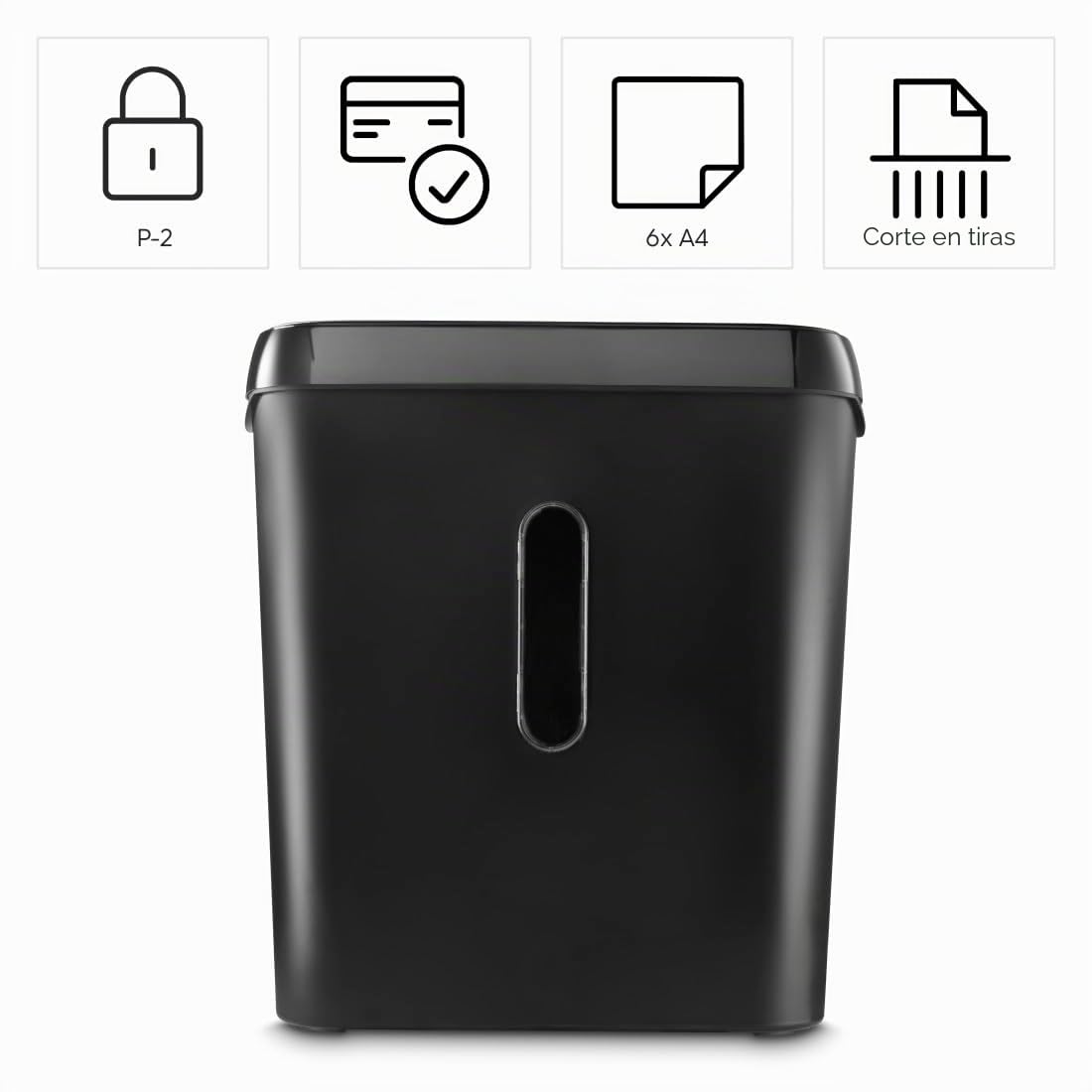 Hama |Trituradora Papel Nivel Seguridad E-2,P-2,T-2("ClassicS61, Destructora Papel, 28,5x13,5x32,2cm, Niv Ruido: 72db, Velocidad: 2,8m/min, 6mm Corte, 6 Hojas DINA4, Tarjetas crédito, Grapas) Negro