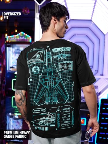Image of The Souled Store Top Gun: Men and Boys Short Sleeves Round Neck Casual Streetwear Drop Shoulder Cotton Oversized T-Shirt White