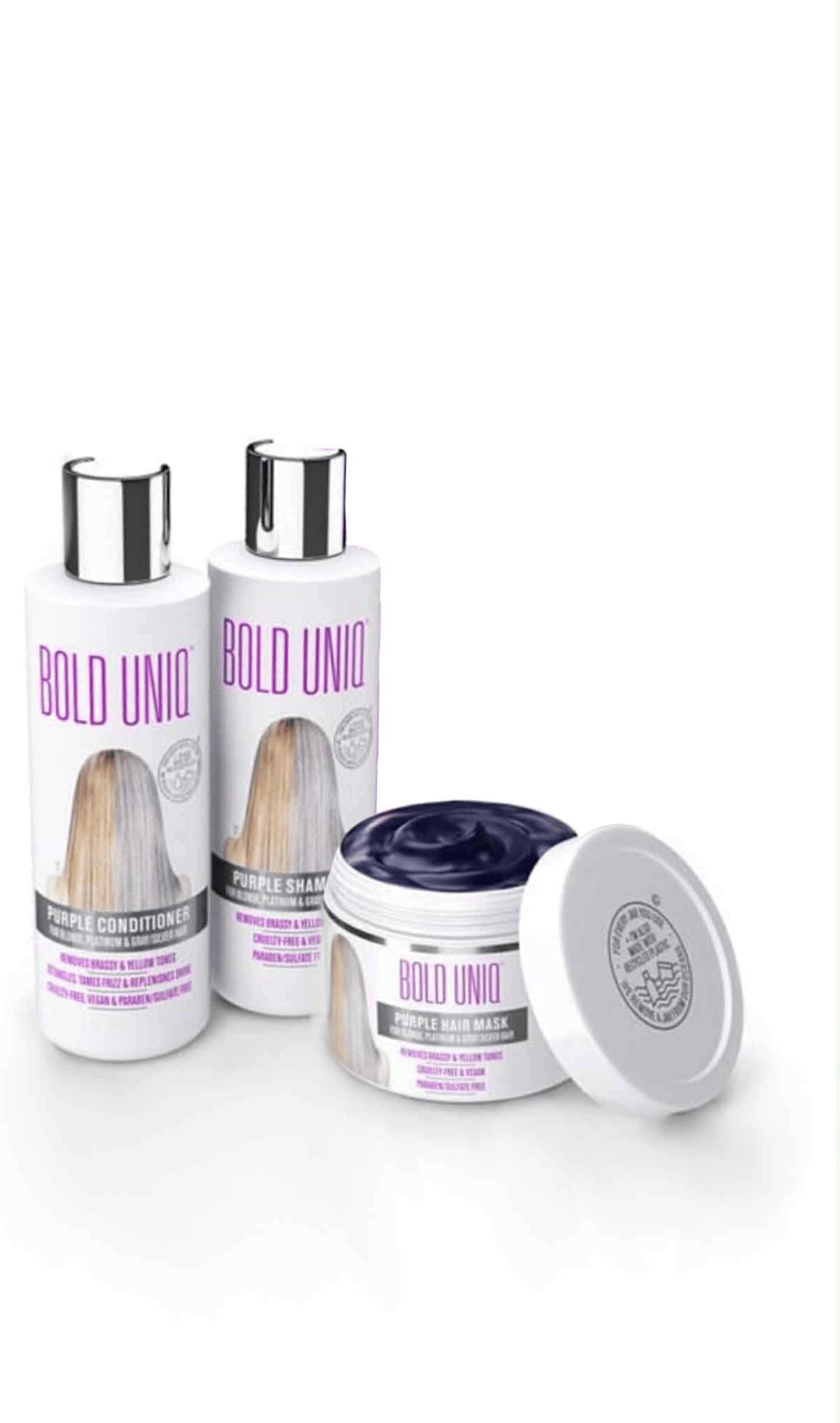 Purple Shampoo, Conditioner & Mask Trio Gift Set. Removes Brassy Yellow Tones. Lightens Blonde, Platinum, Ash, Silver & Grays. Paraben & Sulfate Free. PETA Approved Cruelty-free and 100% Vegan.