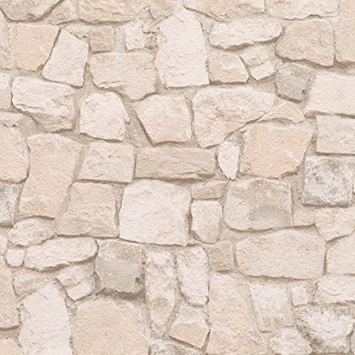 BRICOFLOR Papier peint fausse pierre pour couloir | Tapisserie imitation brique beige clair | Papiers peints modernes pour salon & chambre