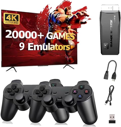 Retro Konsole mit 20.000+ Spielen Retro Spielkonsole Game Stick HDMI Plug & Play mit 2 Wireless Controllern Klassische Videospielkonsole Geschenk für Familie & Freunde (Schwarz)