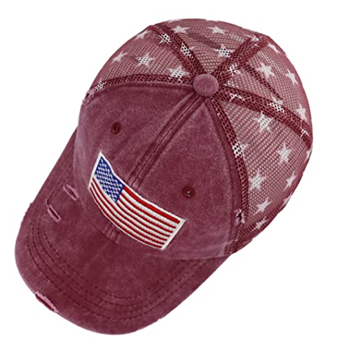 Image of American Flag Trucker Hat for Men Women, Adjustable Vintage Embroidery Washed Distressed USA Baseball Cap