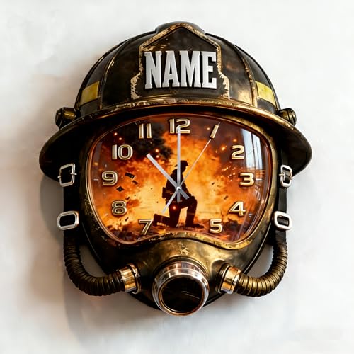Certykllp Horloge Personnalisée sur le Thème du Casque de Pompier Impression 2D Personnalisée...