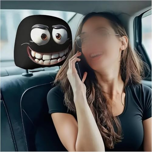 2PCS Funny Double Sided Big Eyes Print Cartoon Car Headrest Covers Elastic Car Interior Decor image 4