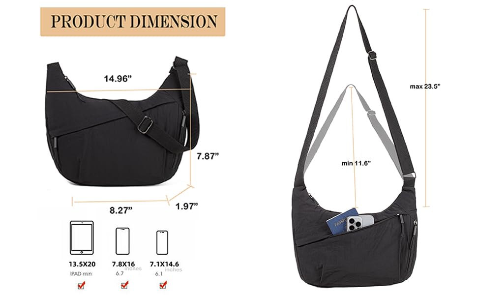 Nylon Crescent Crossbody Bag for Women Shoulder Tote Handbag Casual Sling Bag for Outdoor Travel 5
