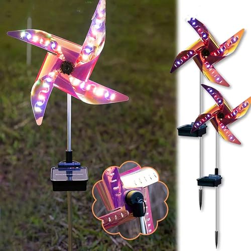 Image of GIGALUMI GL-510 32 LED Solar Wind Spinner Lights with 2V Panel 8 Modes 600mAh Ni-MH Battery Stake Pinwheels Lamp for Pathway Decor Garden Lawn Walkaway (Pack of 2, RGB)