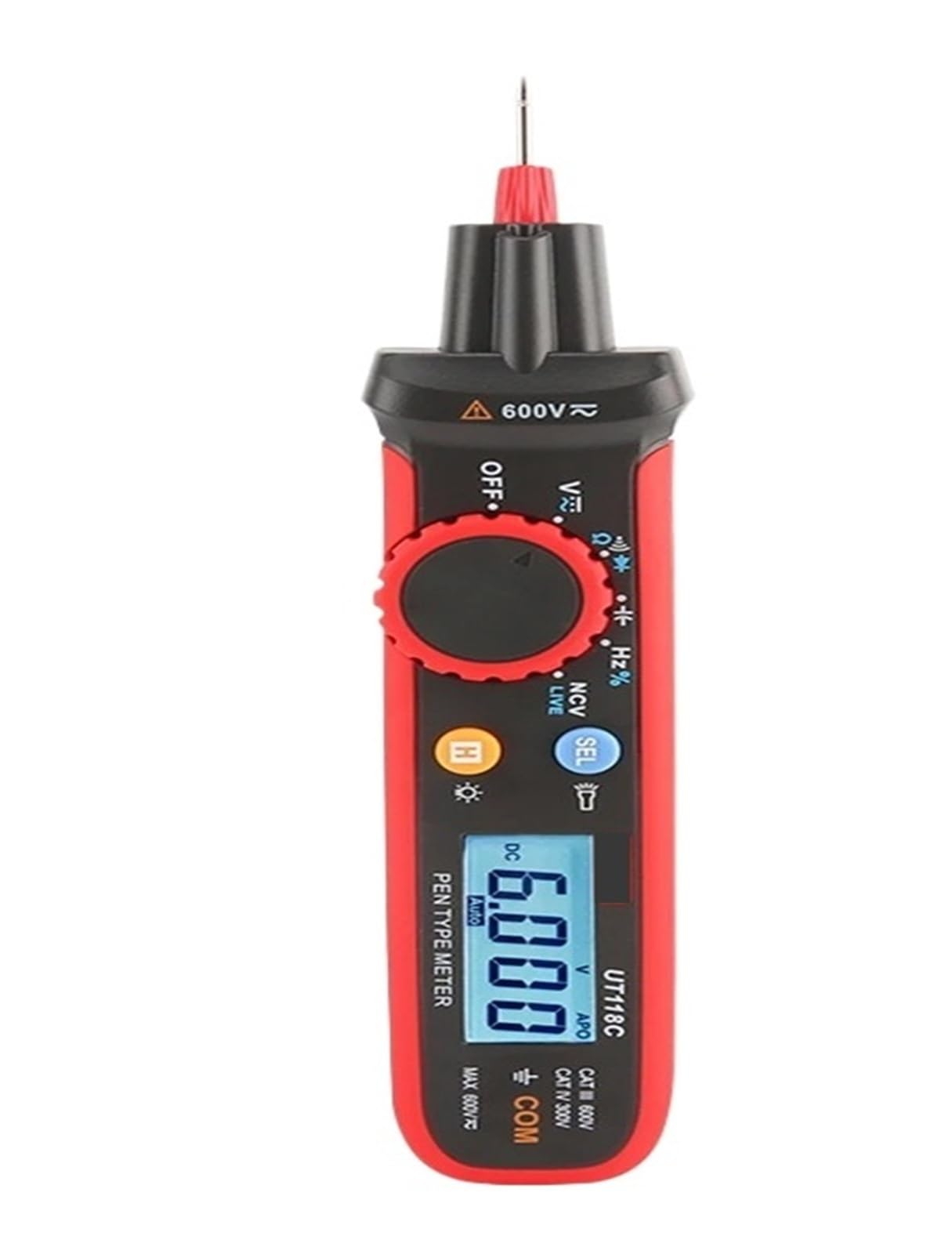 Medidor digital tipo bolígrafo 600V CC CA Voltímetro Frecuencímetro RMS verdadero Prueba de capacitancia y resistencia UT118C