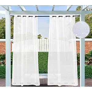 Clothink Outdoor Vorhang Transparent Wetterfest 132x245cm mit Ösen (1 Stück) Oben und Unten Voile Gardinen Für Balkon Terrasse Wasserdicht Sichtschutz Sonnenschutz