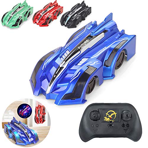 XIGU Wall Climbing car,Remote Control Rc Cars,Remote Control Wall Climbing RC Car with LED Light 360 Degree Rotating Stunt Toy (Blue)