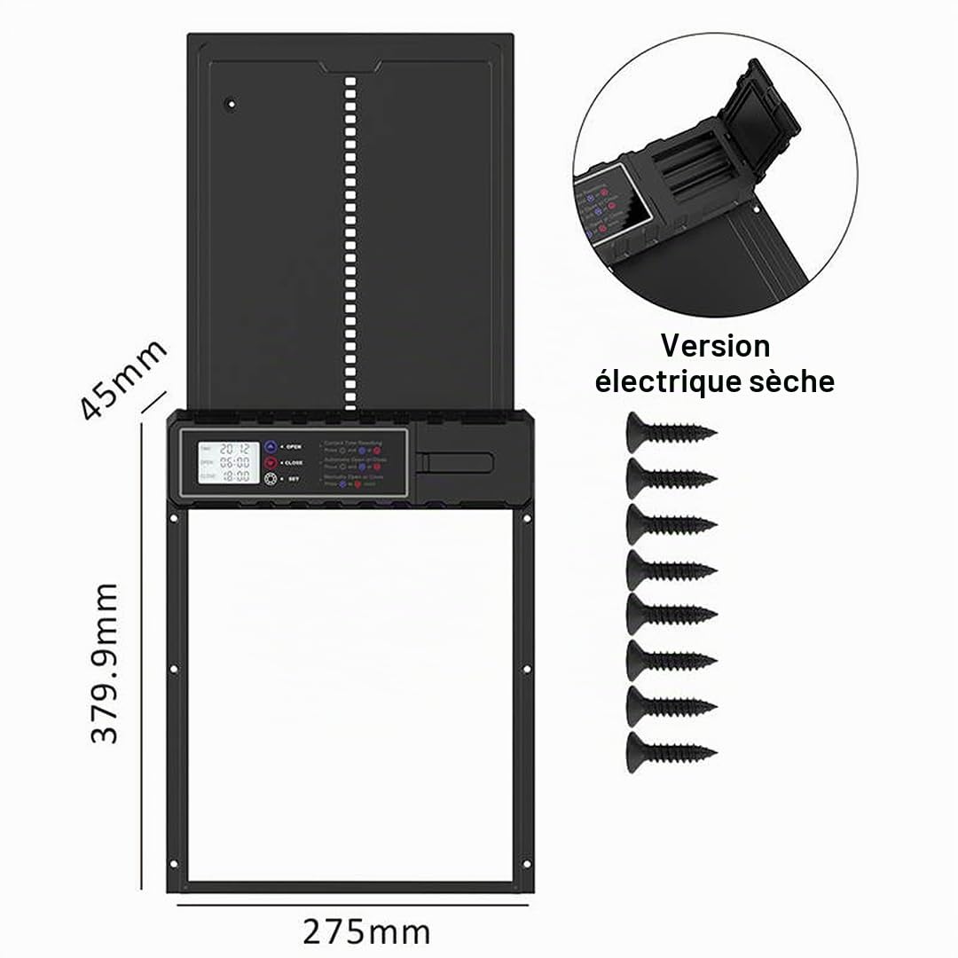 Aka & Lou Porte de poulailler électrique avec minuteur et écran LCD programmable manuellement - Clapet automatique avec batterie - Grande taille et robuste.