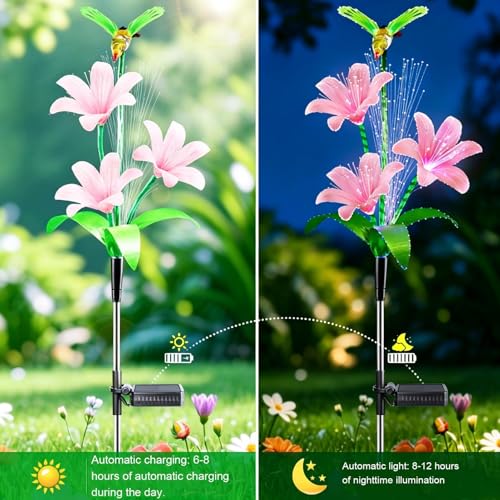 Luces solares de flores y colibrí para jardín exterior con protección impermeable 5