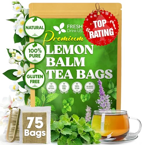 Image of FreshDrinkUS, Lemon Balm Tea Bags | 75 Count |100% Pure Melissa officinalis - Naturally Calming Herbal Tea | Caffeine-Free, Premium Quality, Refreshing Flavor, Sustainably Sourced