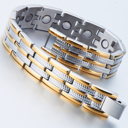 COOLSTEELANDBEYOND Stainless Steel Man Bracelet Energy Link Gold Silver and Free Link Removal Tool3
