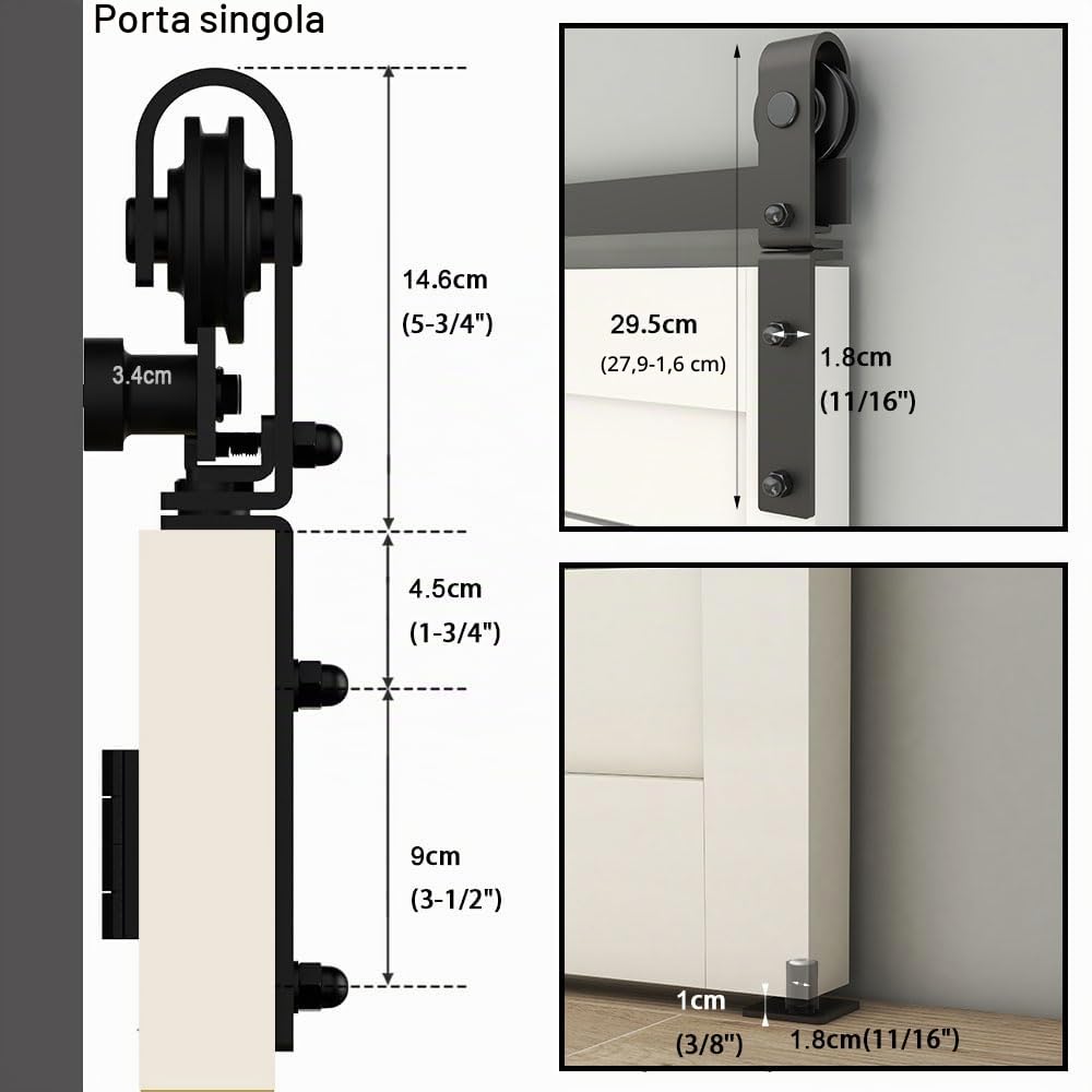 TSMST Set completo per sistema di porta scorrevole a doppia piega 107cm/3.5FT, set di binari per porta a fienile salvaspazio per 2 porte, stile base, liscio e tranquillo (senza porta)