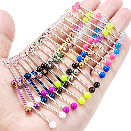 Ftovosyo 24-48pcs 14G 14-22mm Tongue Rings Nipple Straight Barbells Surgical Steel Nipplerings Bar Body Piercing Jewelry for Women Men3